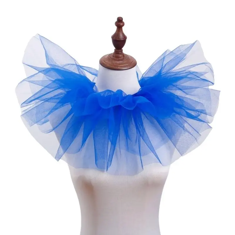 652F Vintage Clown Collar White Ruffle Tulle Collar for Masquerades Party Roleplay Stage Performances Costume Accessory
