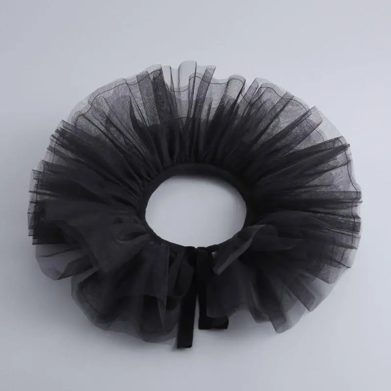 652F Retro Ruffled Collar Girls Tulle Victorian Collar Lapel Medieval Cosplay Victorian Ruffled Tie Collar