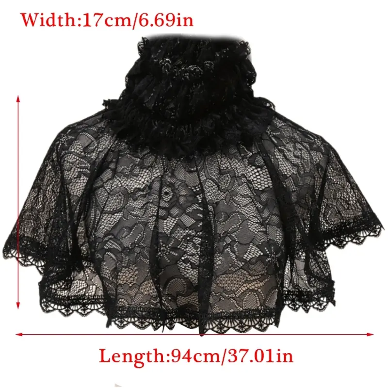 652F Gothic Ruffled Collar Capelet Cosplay Pullover Victorian Collar Lapel Medieval Cosplay Victorian Ruffled Lace Collar