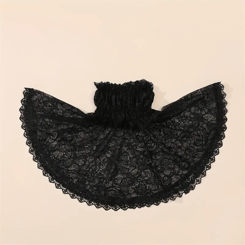 652F Gothic Ruffled Collar Capelet Cosplay Pullover Victorian Collar Lapel Medieval Cosplay Victorian Ruffled Lace Collar