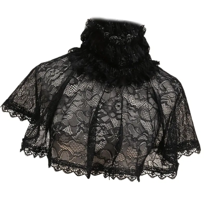 652F Gothic Ruffled Collar Capelet Cosplay Pullover Victorian Collar Lapel Medieval Cosplay Victorian Ruffled Lace Collar