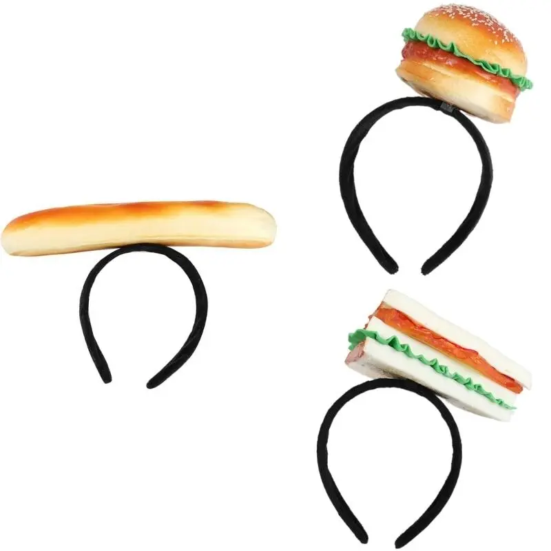 652F Quirky Hamburger Headwear Comfortable Headpiece with Realistic Sandwich for Theme Event
