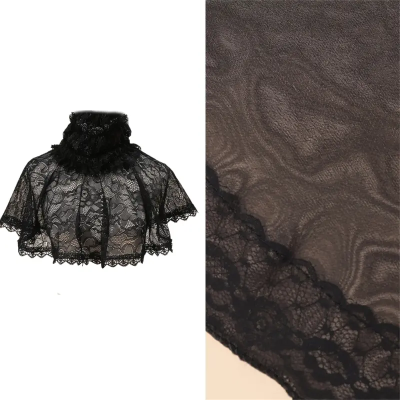 652F Gothic Ruffled Collar Capelet Cosplay Pullover Victorian Collar Lapel Medieval Cosplay Victorian Ruffled Lace Collar