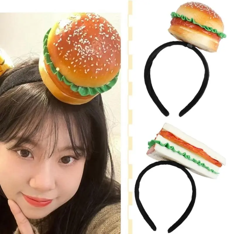 652F Quirky Hamburger Headwear Comfortable Headpiece with Realistic Sandwich for Theme Event