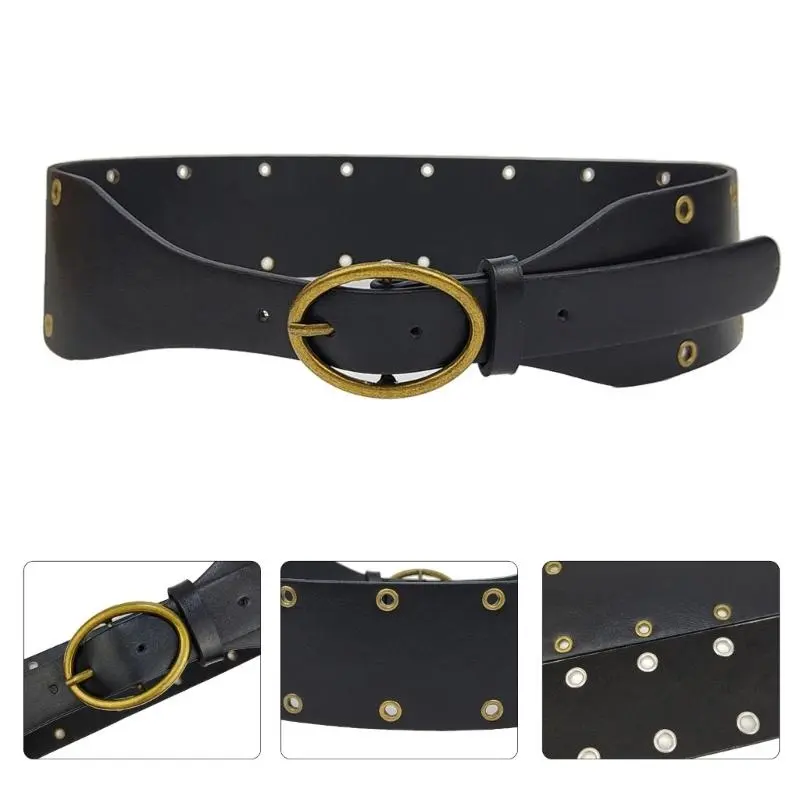 652F 2000s Corset Belt Women Decorative Belt for Pants Dress PU Leather Rivet Studded Cincher Belt Fashion Waistband for Daily