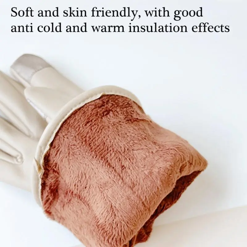 652F Women's Fleece Liner PU Leather Gloves with Bows for Comfortable and Warmth Cold Weather Windproof Gloves Warm Handwear