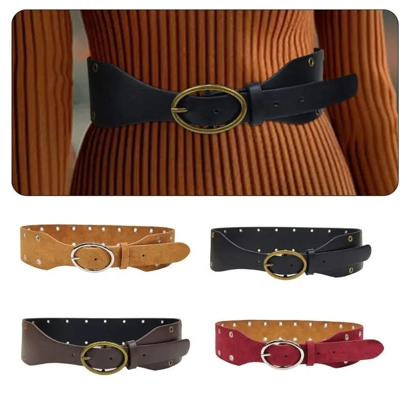 652F 2000s Corset Belt Women Decorative Belt for Pants Dress PU Leather Rivet Studded Cincher Belt Fashion Waistband for Daily
