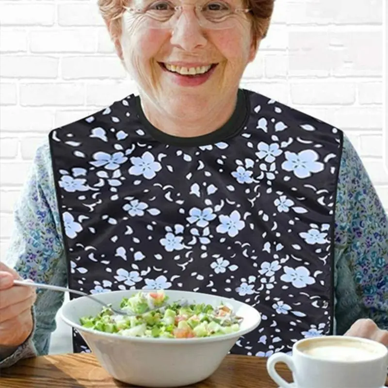 652F Waterproofing Adult Dining Bib Scarf for Elderly Comfortable Reusable Clothing Protector Fashionable Flower