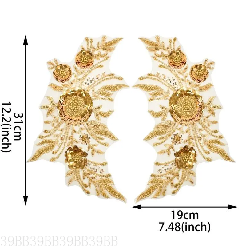39BB 2lots Sewing Sequins Embroidered Patches Cosplay Party Decorative Appliques for Customizing Garments and Accessories