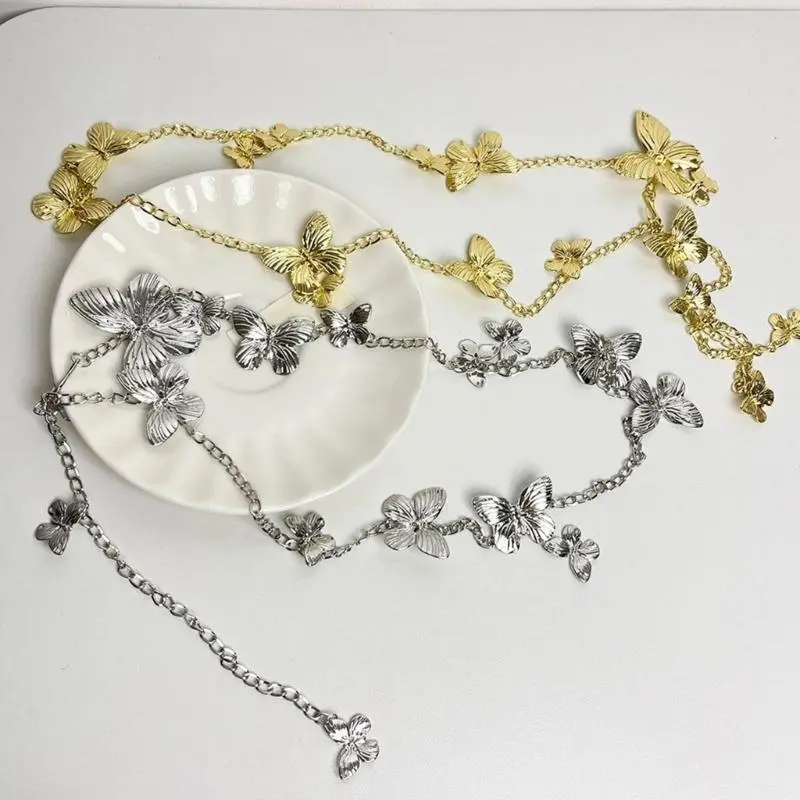 652F Elaborate Chain Belly Chain for Dress Chain Belt for Women Waist Chain Belt Butterfly Waist Chain Butterfly Belt