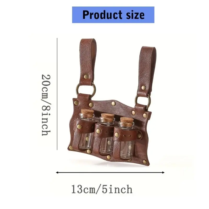 652F Medieval Renaissances Witch Props Fantasy Wizard Handmade Potion Belt Pouches for Costume Event