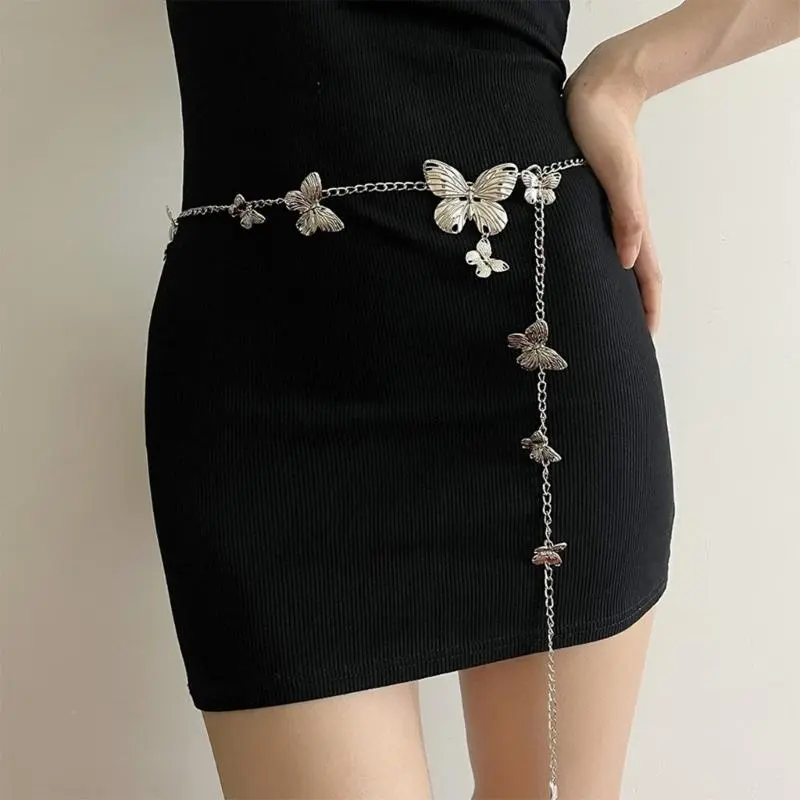 652F Elaborate Chain Belly Chain for Dress Chain Belt for Women Waist Chain Belt Butterfly Waist Chain Butterfly Belt