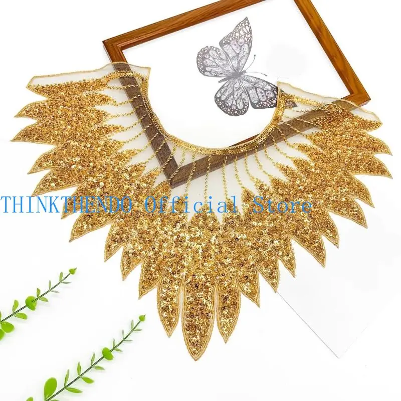 39BB Decorative Sequined Meshes Appliques Heavy Type Embroidered Collar Appliques