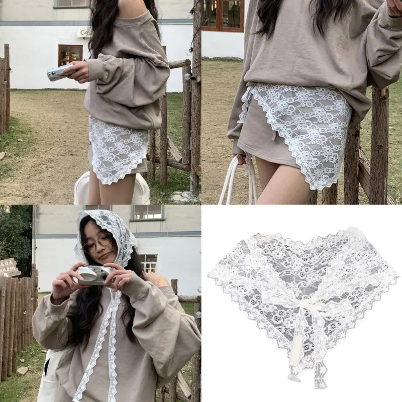 652F Girls Lace Bandana Balletcore Headscarf Embroidered Bandana Hip Scarf Headwear Turban Balletcore Photo Props