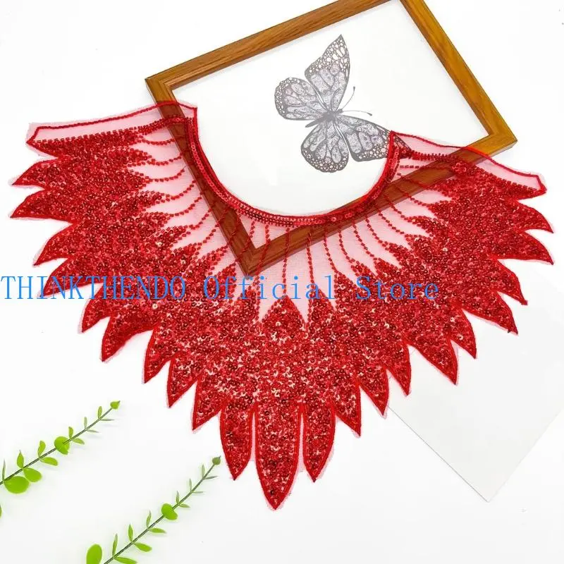 39BB Decorative Sequined Meshes Appliques Heavy Type Embroidered Collar Appliques