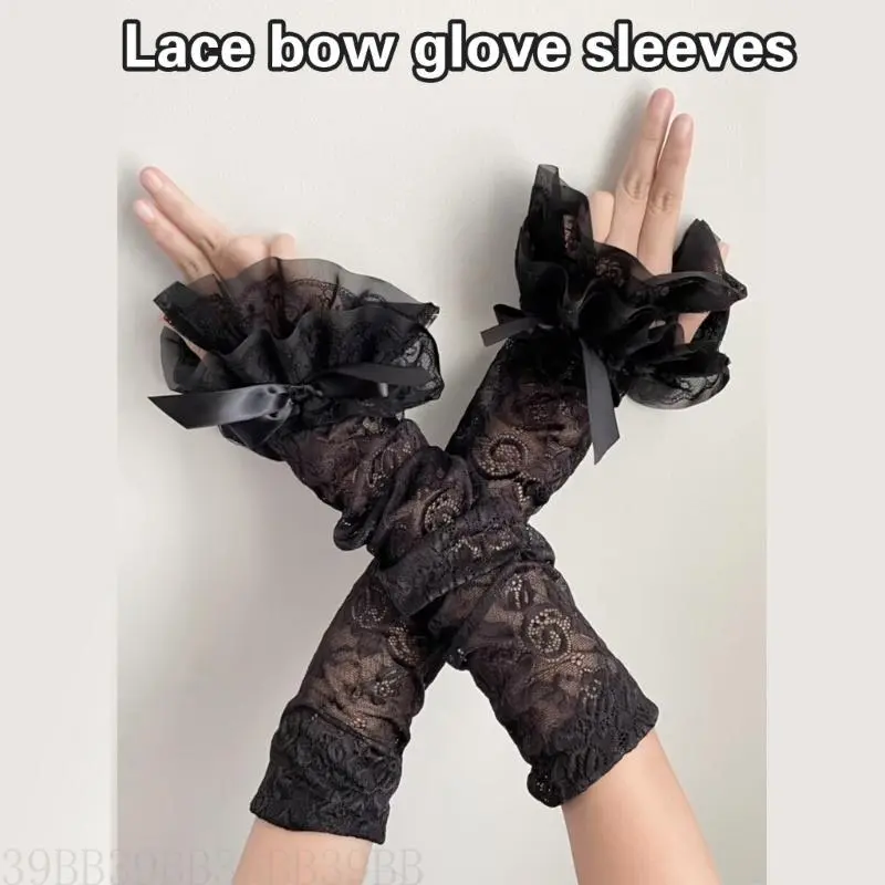 652F Womens Sleeve Bridal Wrist Gloves Graceful Wrist Warmer Gloves Lace Fingerless Gloves for Halloween Party