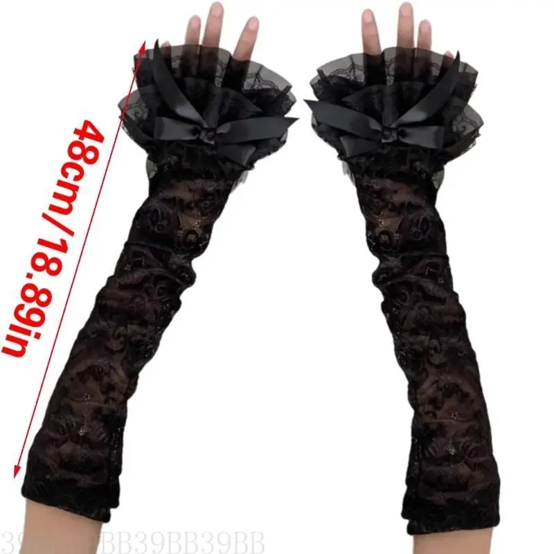 652F Womens Sleeve Bridal Wrist Gloves Graceful Wrist Warmer Gloves Lace Fingerless Gloves for Halloween Party
