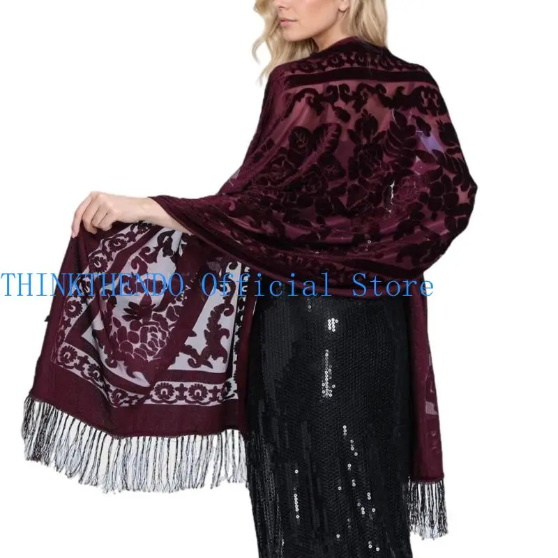 39BB Long Tassels Women's Shawl Fringed Shoulder Wrap Ethnic Chinese Chipao Shawl