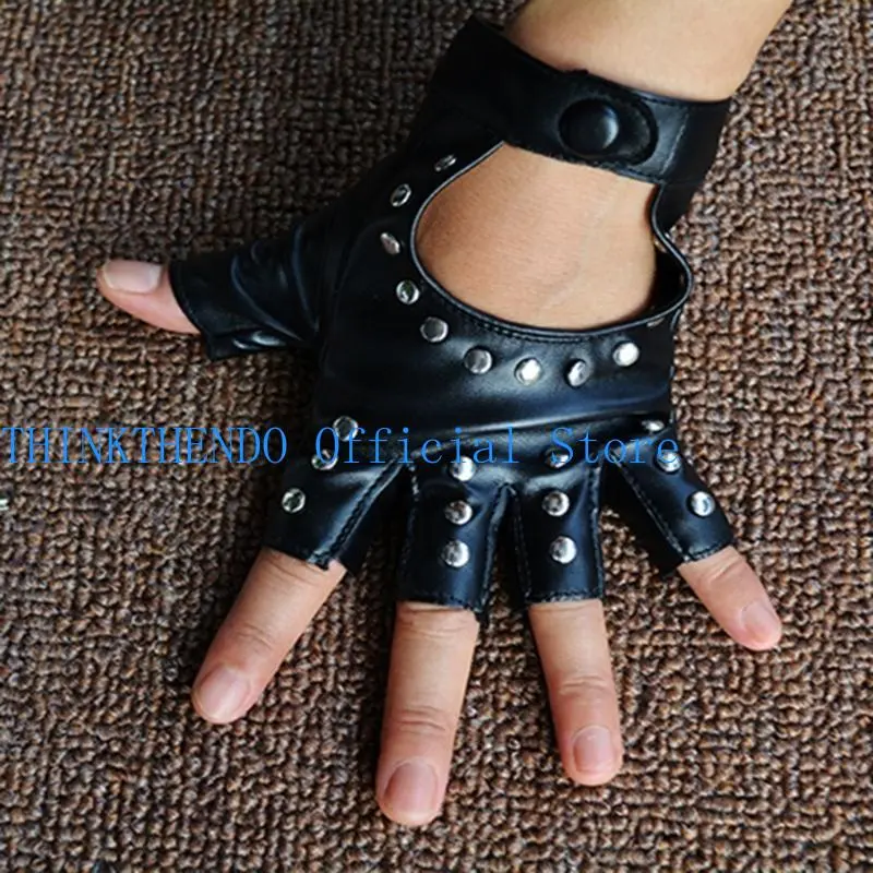652F Cool Nightclub PU Gloves for Christmas Halloween Party for Women and Girls for Punk Disco Dancing Half Finger Gloves