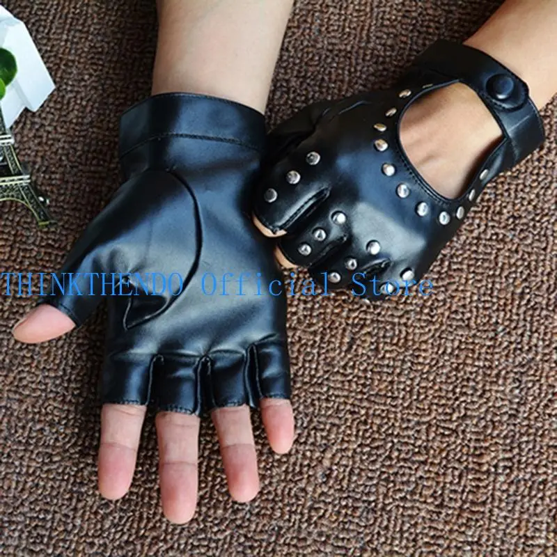 652F Cool Nightclub PU Gloves for Christmas Halloween Party for Women and Girls for Punk Disco Dancing Half Finger Gloves