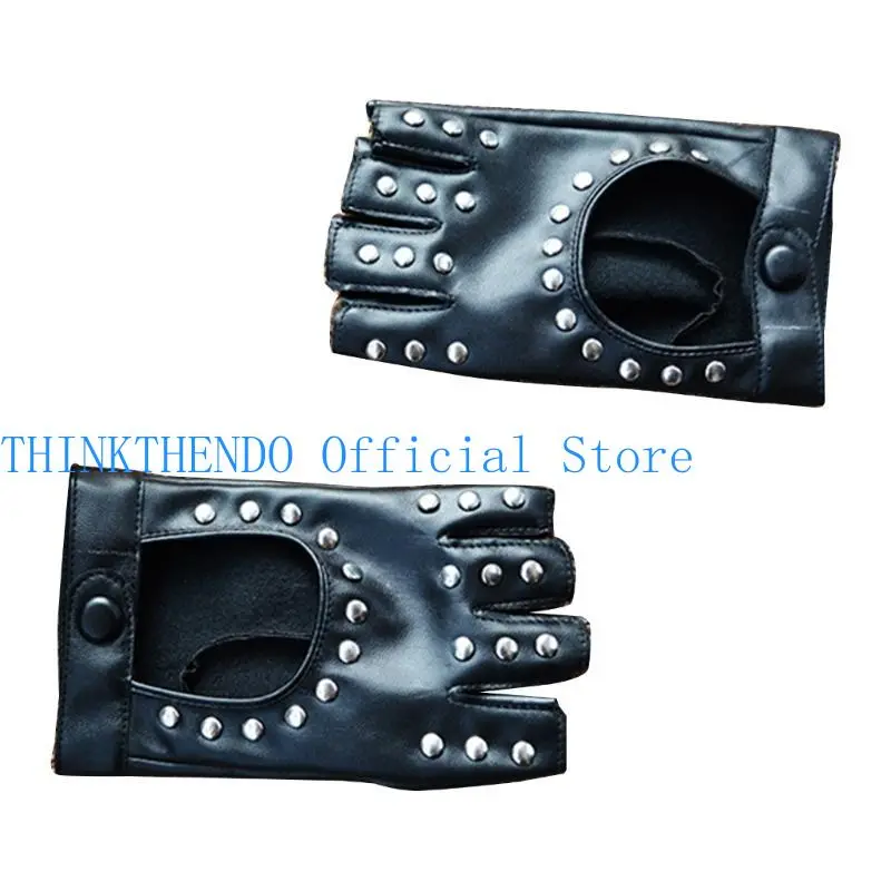 652F Cool Nightclub PU Gloves for Christmas Halloween Party for Women and Girls for Punk Disco Dancing Half Finger Gloves