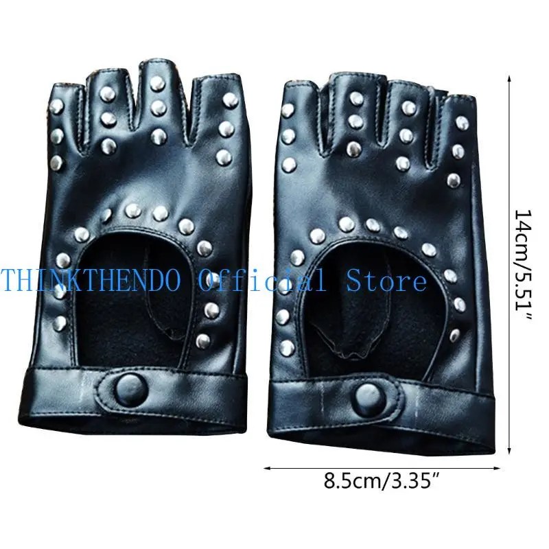 652F Cool Nightclub PU Gloves for Christmas Halloween Party for Women and Girls for Punk Disco Dancing Half Finger Gloves