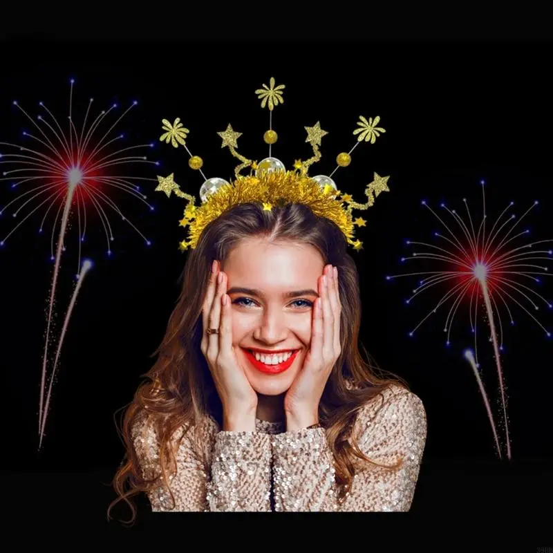 652F 2024 New Year Party Headband Novelty Carnival Hairhoop Sequins Headdress for Adult Teens Glitter  Festival Props