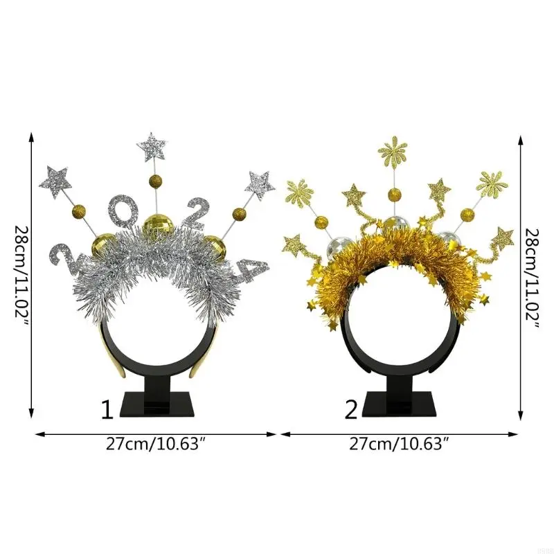652F 2024 New Year Party Headband Novelty Carnival Hairhoop Sequins Headdress for Adult Teens Glitter  Festival Props