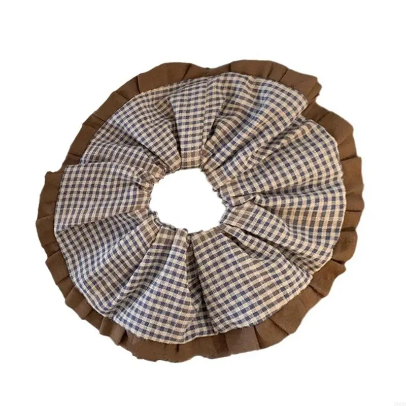 652F Elegant Checker Scrunchies Elastic Ponytail Hair Holder Wedding Hair Rope Big Buns Hair Elastics for Various Hairstyle