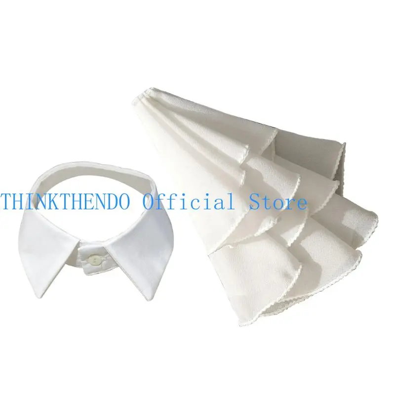 39BB Victorian Lapel Faux Collar with Layer Ruffle Front Blouse Enhancement Accessory