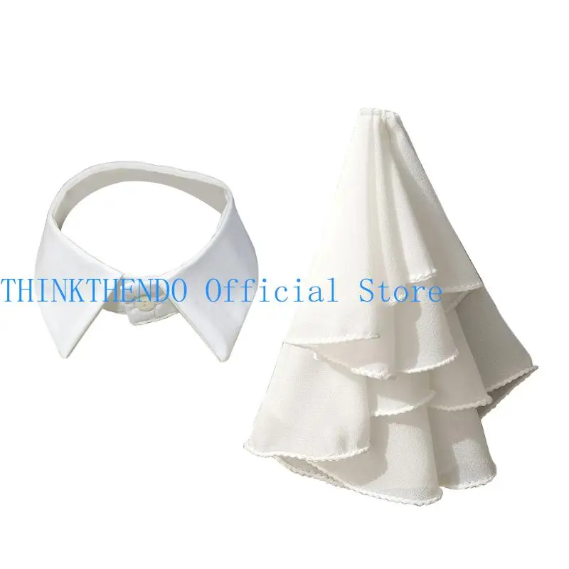 39BB Victorian Lapel Faux Collar with Layer Ruffle Front Blouse Enhancement Accessory