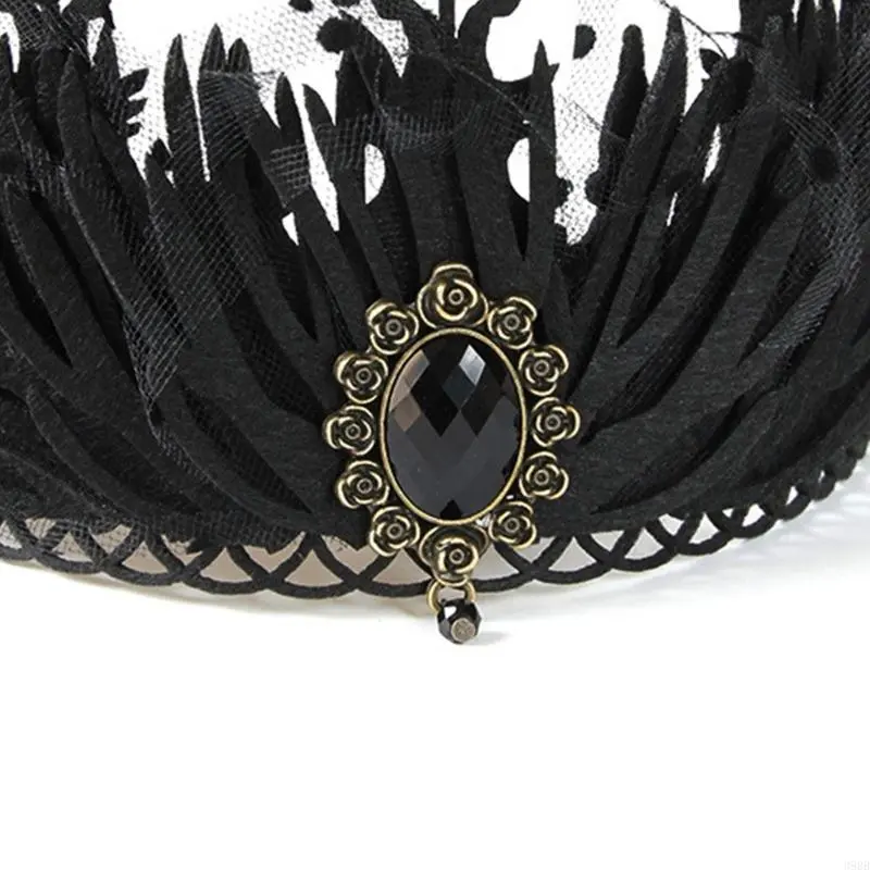 652F Goth Witch Headpiece Black Queen Goth Headband Black Queen Tiaras Gothi Halloween baroque