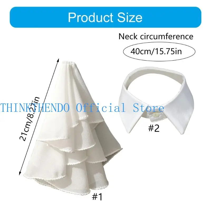39BB Victorian Lapel Faux Collar with Layer Ruffle Front Blouse Enhancement Accessory