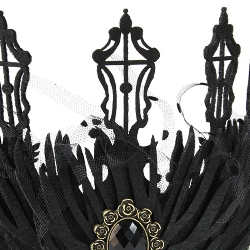 652F Goth Witch Headpiece Black Queen Goth Headband Black Queen Tiaras Gothi Halloween baroque