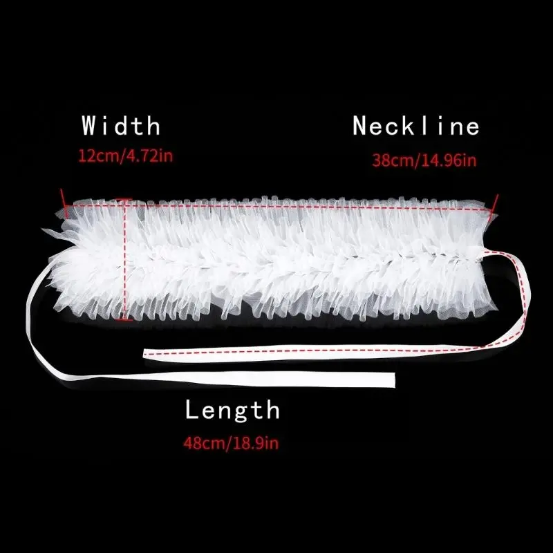 652F Women Mesh Layering Ruffle False Collar Ties Up Chokers Renaissances Small Neck Ruff Collar Shawl for Halloween Costume