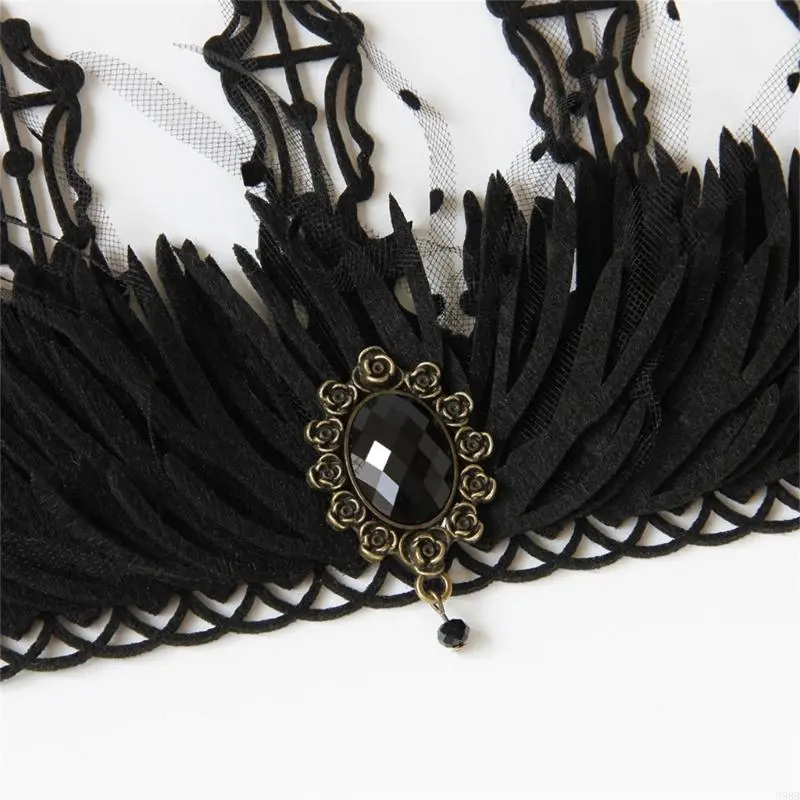 652F Goth Witch Headpiece Black Queen Goth Headband Black Queen Tiaras Gothi Halloween baroque