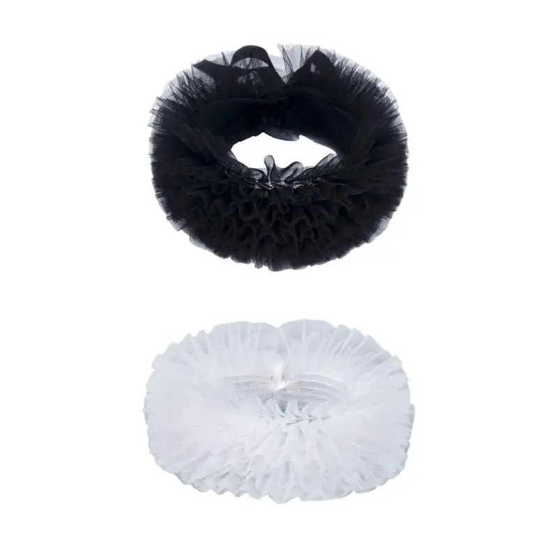 652F Women Mesh Layering Ruffle False Collar Ties Up Chokers Renaissances Small Neck Ruff Collar Shawl for Halloween Costume
