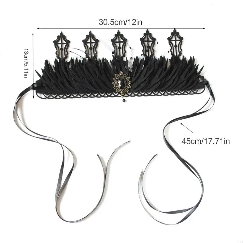 652F Goth Witch Headpiece Black Queen Goth Headband Black Queen Tiaras Gothi Halloween baroque