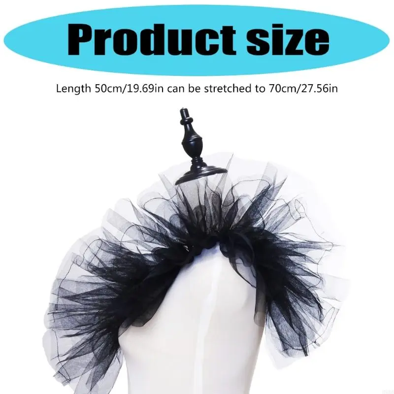 652F Women Vintage Ruffled Mesh Shrug Shawl Detachable Faux Collar Layered Tulle Shoulder Wrap Victorian Renaissances Costume
