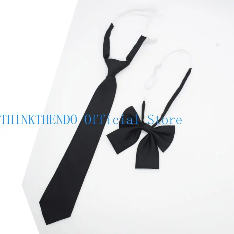 652F Japanese JK Girl Black Neck Tie Bowknot School Girl Student Uniform Pre-Tied Adjustable Bowtie for Casual and Party
