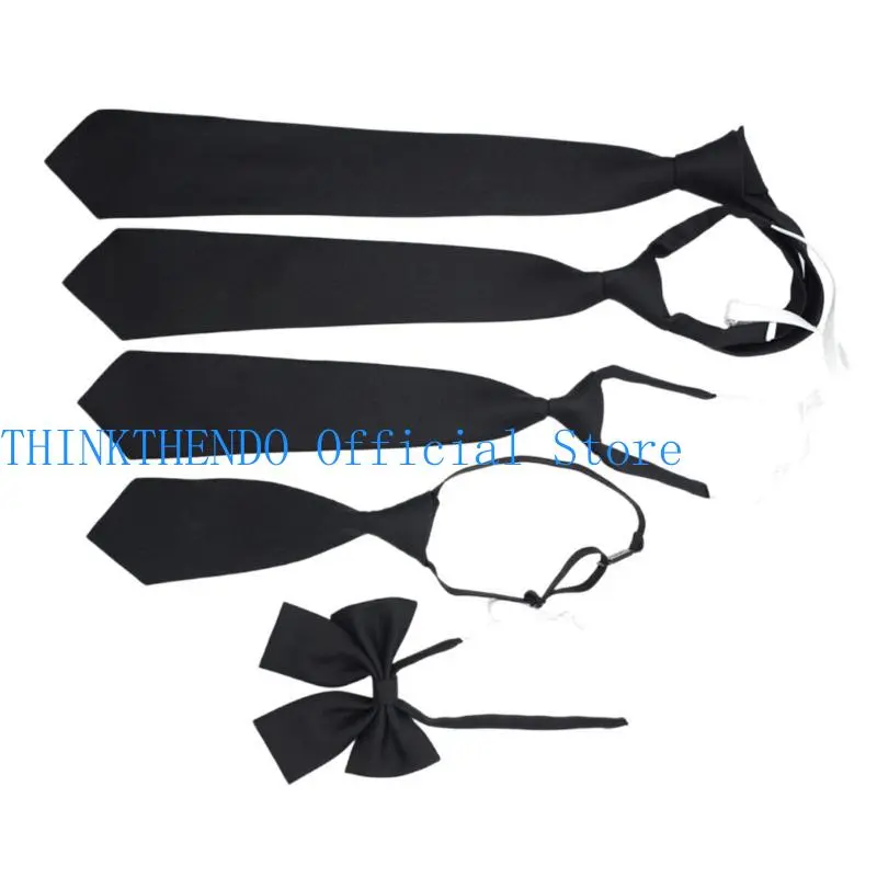 652F Japanese JK Girl Black Neck Tie Bowknot School Girl Student Uniform Pre-Tied Adjustable Bowtie for Casual and Party