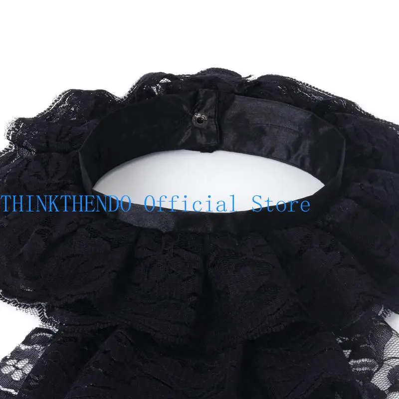 652F Ruffled Lace Jabot Collar with Multilayered for Masquerades Party Stage Performances Victorian Styles Costume Collar