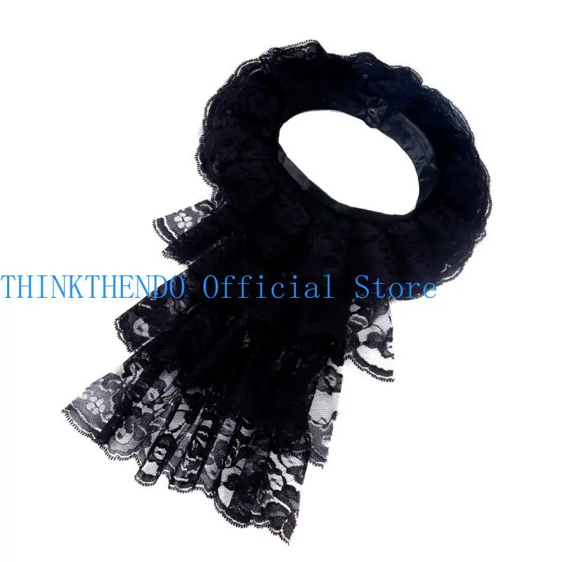 652F Ruffled Lace Jabot Collar with Multilayered for Masquerades Party Stage Performances Victorian Styles Costume Collar