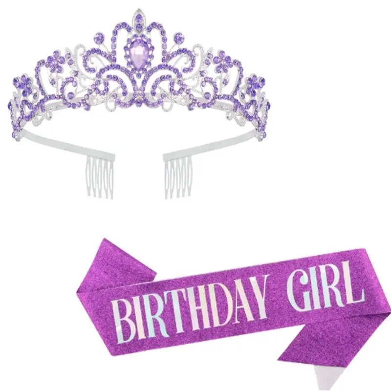 652F Bachelorette Party Sash Headband Crown Set Bride to Be Hen Night Bridal Shower Crown Hen Party Engagement