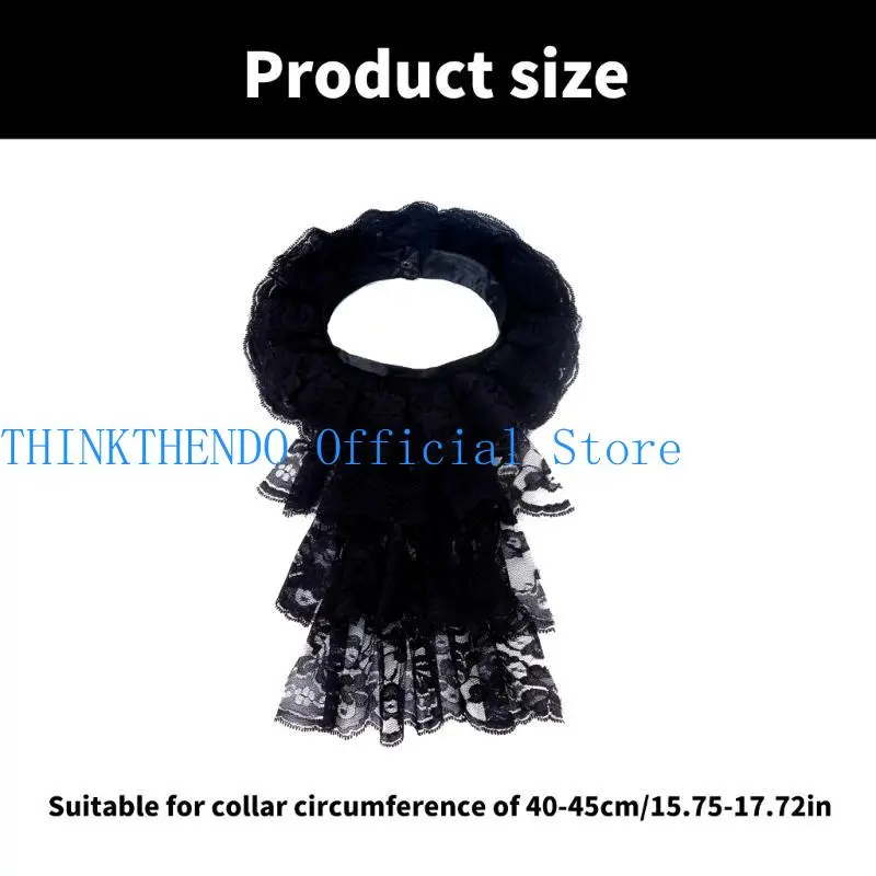 652F Ruffled Lace Jabot Collar with Multilayered for Masquerades Party Stage Performances Victorian Styles Costume Collar