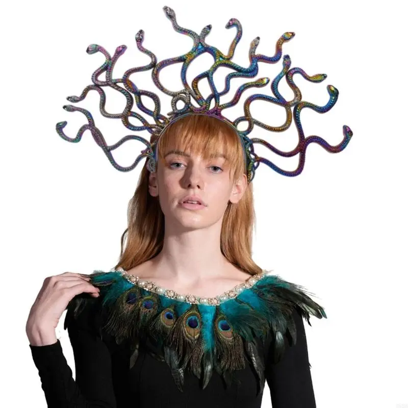 652F Greek Mythology Inspired Ancient Snake Headband Halloween Headwear Unique Headpieces Fashion Accessory for Women