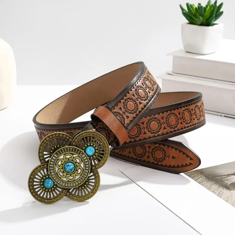 652F Elegant Leather Belt Stylish Women's Cream Waist Belts Sophisticated Waistband for Stylish Outfits