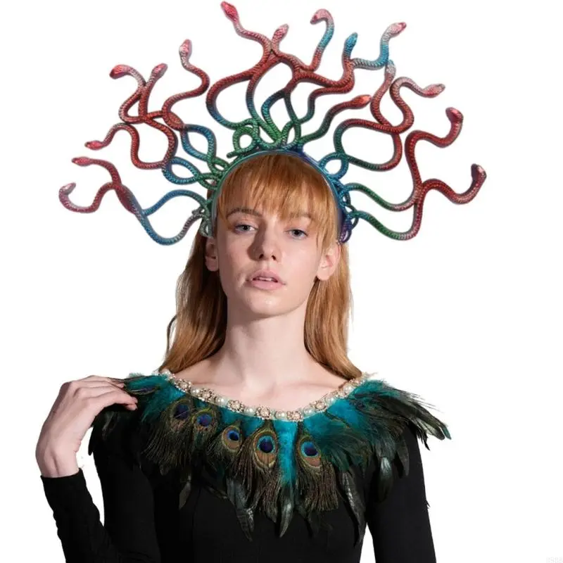 652F Greek Mythology Inspired Ancient Snake Headband Halloween Headwear Unique Headpieces Fashion Accessory for Women