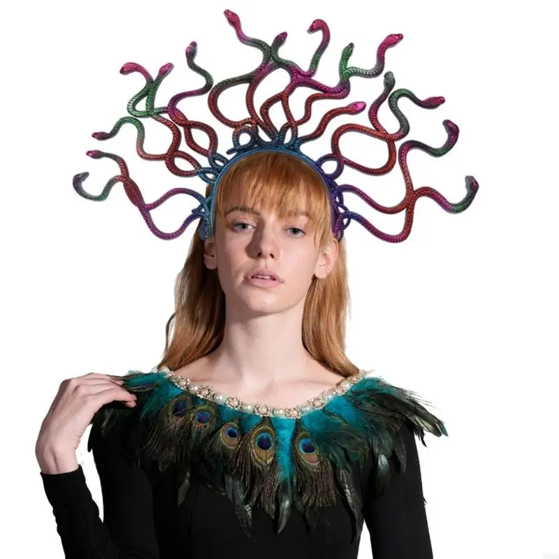652F Greek Mythology Inspired Ancient Snake Headband Halloween Headwear Unique Headpieces Fashion Accessory for Women
