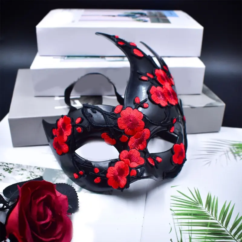 652F Masquerade Mask Mardi Gras Mask Venetians Mask Floral Half Face Mask for Halloween Ball Cosplay Performances Props